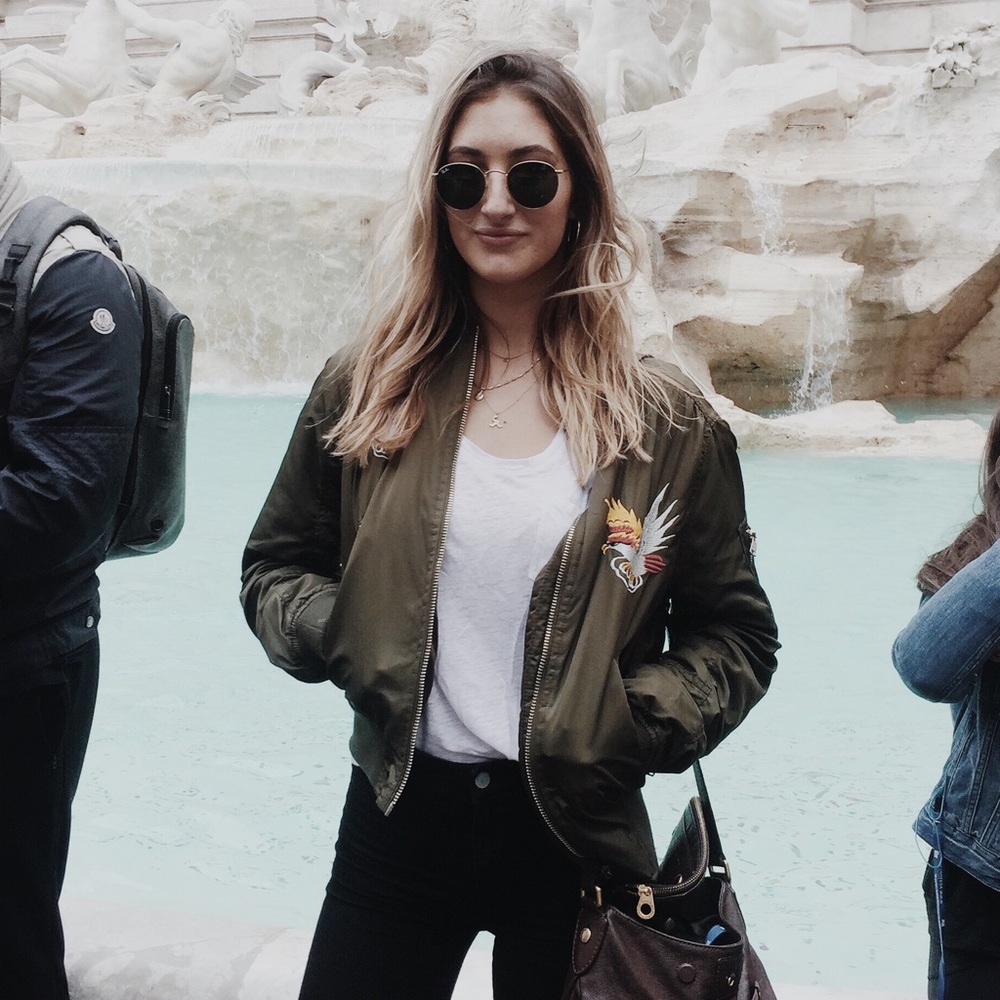 Army Green Topshop Embroidered Bomber Jacket